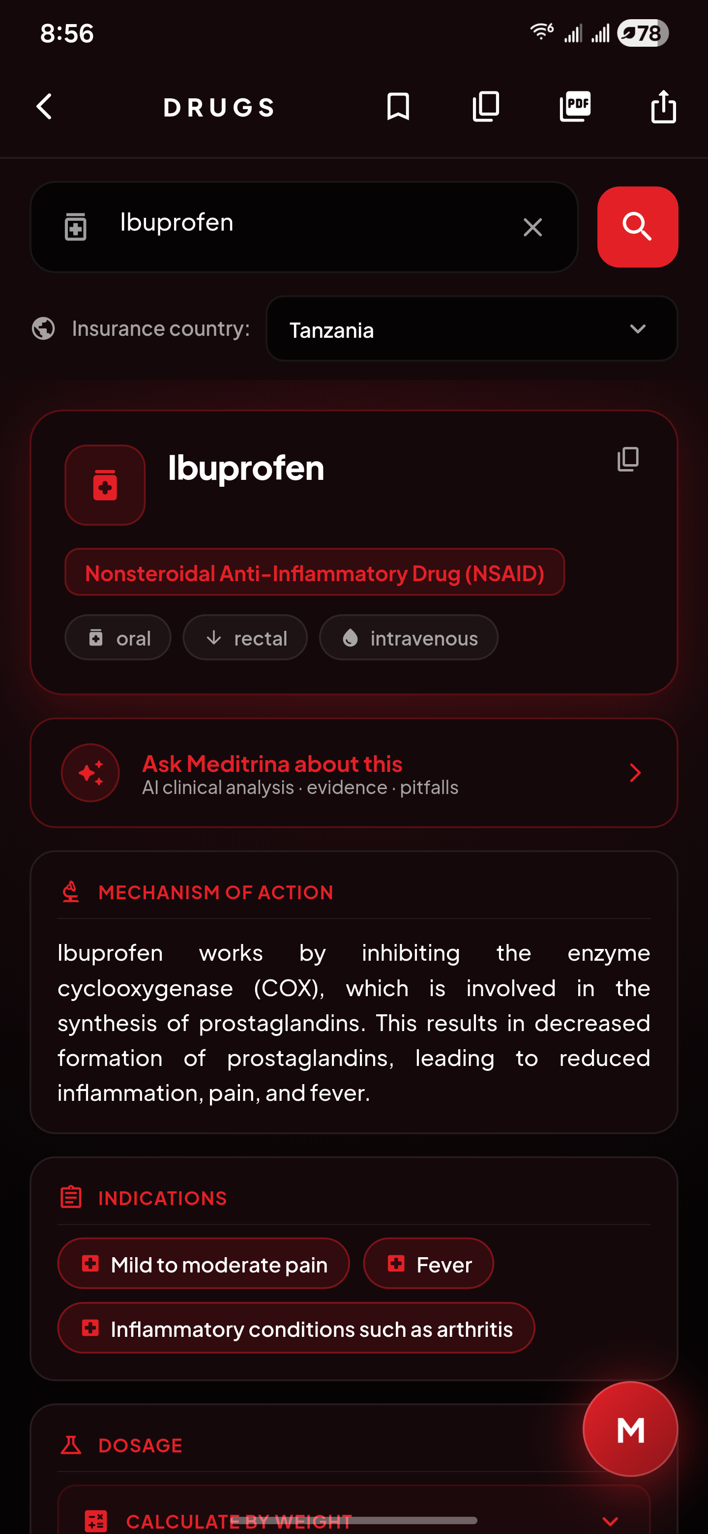 Drug Reference — Ibuprofen profile, age-grouped dosing